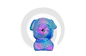 Blue squish toy. The dog closes its eyes with its paws on a white background. Trend