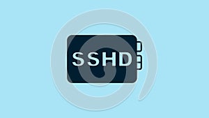 Blue SSHD card icon isolated on blue background. Solid state drive sign. Storage disk symbol. 4K Video motion graphic