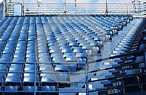 Blue stadium seats pattern with empty and clean.