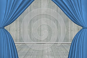 Blue stage curtains,3D illustration