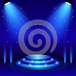 Blue Stage Podium Scene With lighting, for award ceremony vector illustration