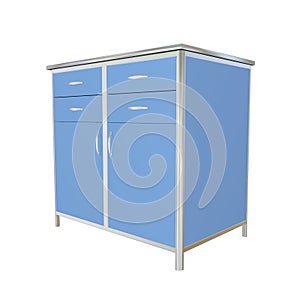 Blue and stainless steel metal medical supply cabinet, 3d illustration