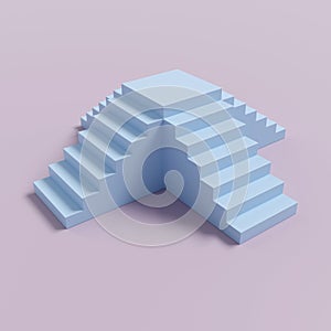 Blue stairs on pink background. Abstract minimal podium.  3D render.