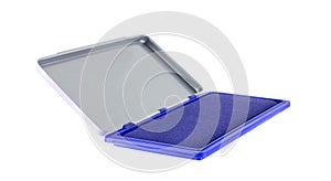 Blue stamp pad isolated on white