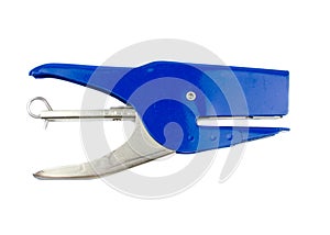 Blue stapler isolated white background