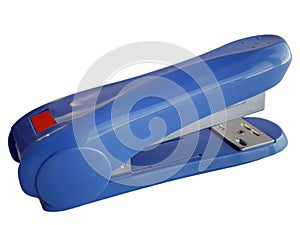Blue stapler, stationery on white background with clipping path, office supply, cutout, isolated, using for element or object