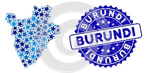 Blue Star Burundi Map Composition and Distress Seal