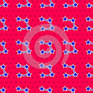 Blue Star constellation zodiac icon isolated seamless pattern on red background. Vector