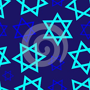 Blue Star of David symbol of Judaism seamless pattern.Vector illustration.Magen David stars pattern