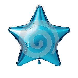 blue star helium balloon. Birthday balloon flying for party and celebrations. Isolated on white background