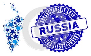 Blue Star Krasnoyarskiy Kray Map Collage and Distress Stamp