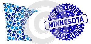 Blue Star Minnesota State Map Collage and Grunge Stamp Seal