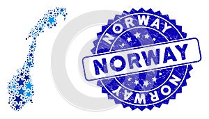 Blue Star Norway Map Collage and Grunge Stamp Seal