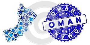 Blue Star Oman Map Mosaic and Grunge Stamp Seal