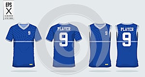 Blue star t-shirt sport design template for soccer jersey, football kit and tank top for basketball jersey.