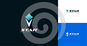 Blue Star Torch Logo Design. Torch with Star as Flame