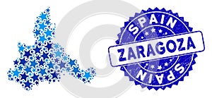 Blue Star Zaragoza Province Map Mosaic and Grunge Seal