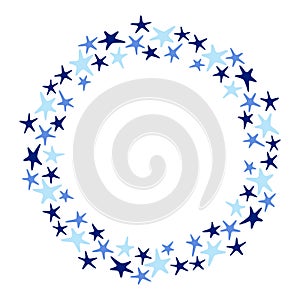 Blue Stars. Hand-drawn round frame. Greeting card template collection. Vector illustration.