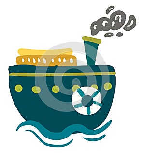 A blue steam ship vector or color illustration