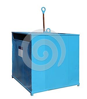 Blue steel garbage container isolated