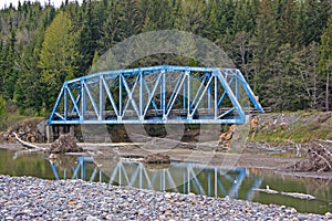 Blue steel railroad bridge