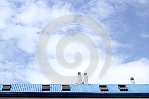 Blue steel roof skylight windown chimney sky