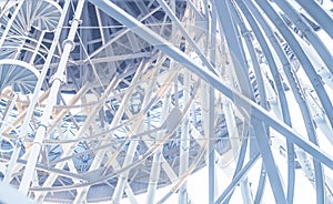 Blue steel water tower. Metal. Metal structures. Perspective.