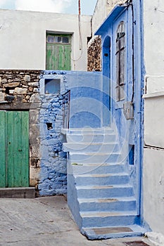 Blue Steps in courtyard in Crete, Greece