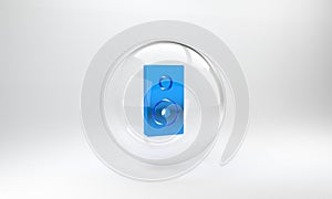 Blue Stereo speaker icon isolated on grey background. Sound system speakers. Music icon. Musical column speaker bass