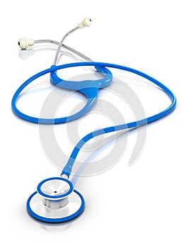 Blue stethoscope on clean isolated background.