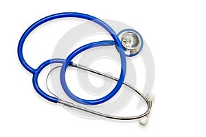 Blue Stethoscope isolated on White Background. Doctor Medical Equipment.