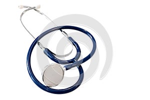 Blue Stethoscope isolated on white background. Medical background equipment. Health care