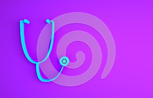 Blue Stethoscope medical instrument icon isolated on purple background. Minimalism concept. 3d illustration 3D render