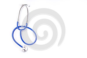 Blue stethoscope,object of doctor equipment,isolated on white background. Medical design concept,cut out,clipping path,top view,