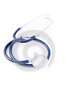 Blue stethoscope on white