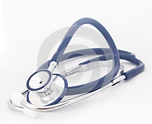 Blue stethoscope on white isolated background