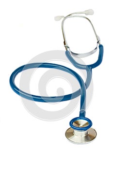Blue stethoscope on white
