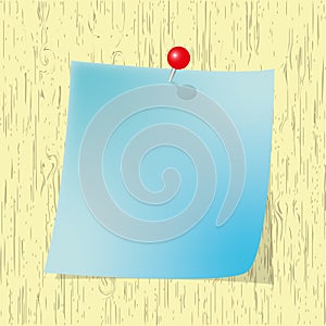 Blue Sticky note pad with red pin photo