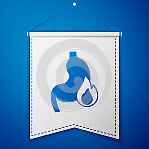 Blue Stomach heartburn icon isolated on blue background. Stomach burn. Gastritis and acid reflux, indigestion and