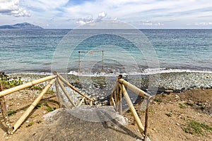 Blue stone beach stairs