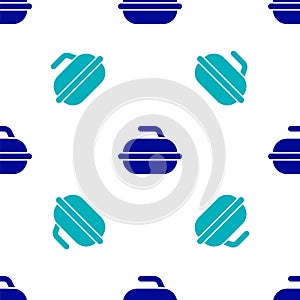 Blue Stone for curling sport game icon isolated seamless pattern on white background. Sport equipment. Vector