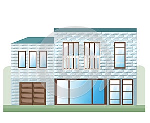 Blue Stone house facade Vector. Architecture detailed building front view