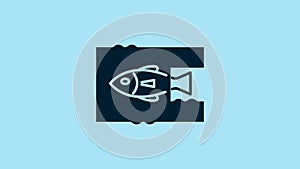 Blue Stop ocean plastic pollution icon isolated on blue background. Environment protection concept. Fish say no to