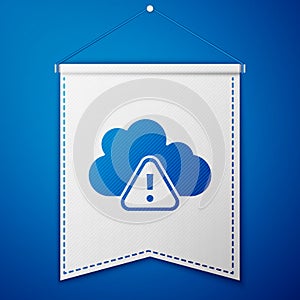 Blue Storm warning icon isolated on blue background. Exclamation mark in triangle symbol. Weather icon of storm. White