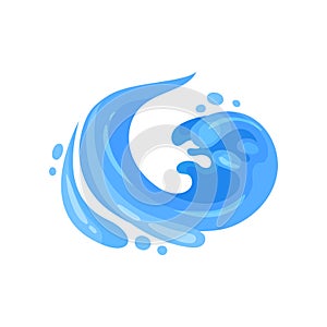 Blue stormy curling sea wave, powerful water stream vector Illustration