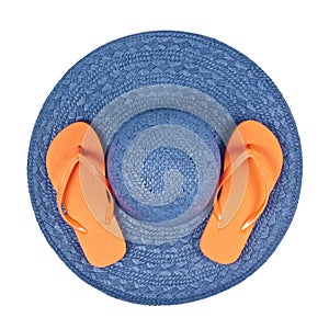 Blue Straw Hat and Orange Flip Flop