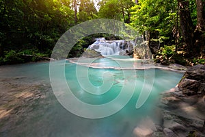 Blue stream waterfall in Kanjanaburi