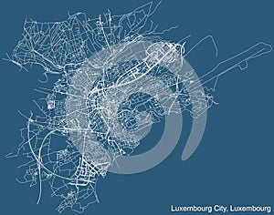 Blue street roads map of Luxembourg City, Luxembourg