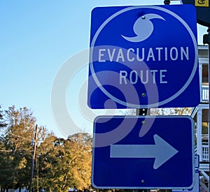 Blue Street Sign for Evacuation Route