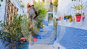 Blue streets and houses in medina of Chefchaouen city in Morocco, North Africa